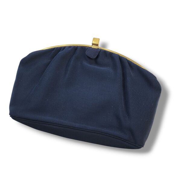 Vintage navy Satin Bag Clutch By Coblentz Original rockabilly - Picture 1 of 11